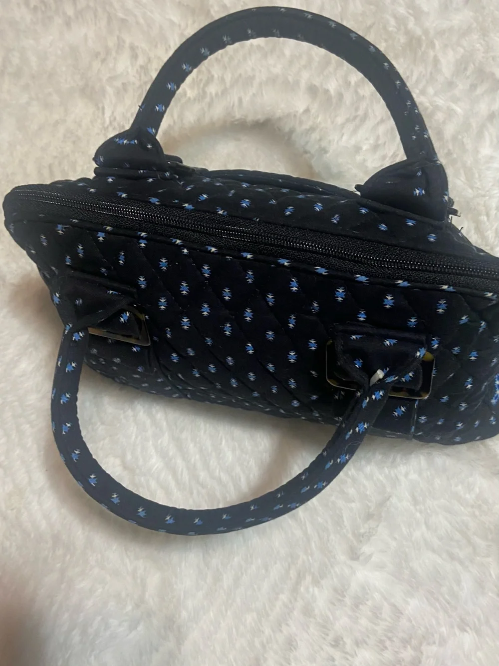 Vintage Vera Bradley Navy Quilted Mini Satchel with Light Blue Dot Print
